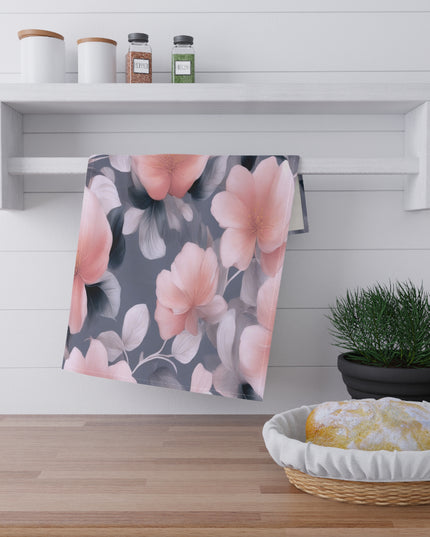 Peach and Blue Gray Floral Bunch Tea Towels (cotton, poly), 18" x "30