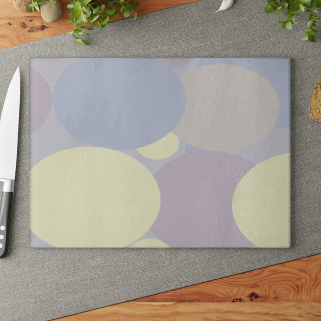 Pastel Soft Blue and Soft White Patches 11" x 15" Glass Cutting Board