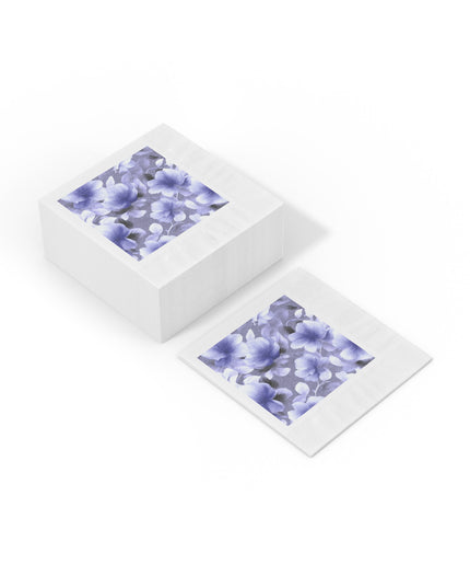 Indigo Blossom Floral Bunch White Coined Napkins, 6.5" x 6.5"