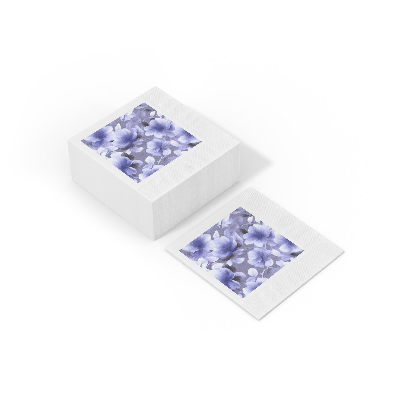 Indigo Blossom Floral Bunch White Coined Napkins, 6.5" x 6.5"