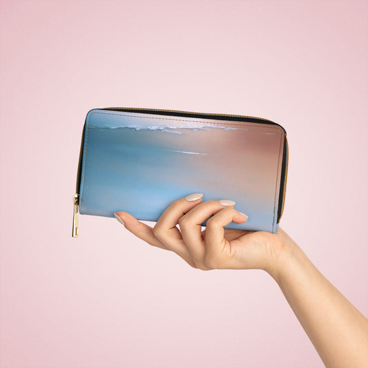 Blue Sea Peach Fog Elegant Abstract Zipper Wallet - Stylish & Functional Accessory for Everyday Use