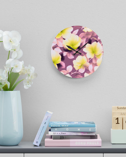Lemon Blossom Floral Bunch Acrylic Wall Clock, Round or Square, 10.75" x 10.75"