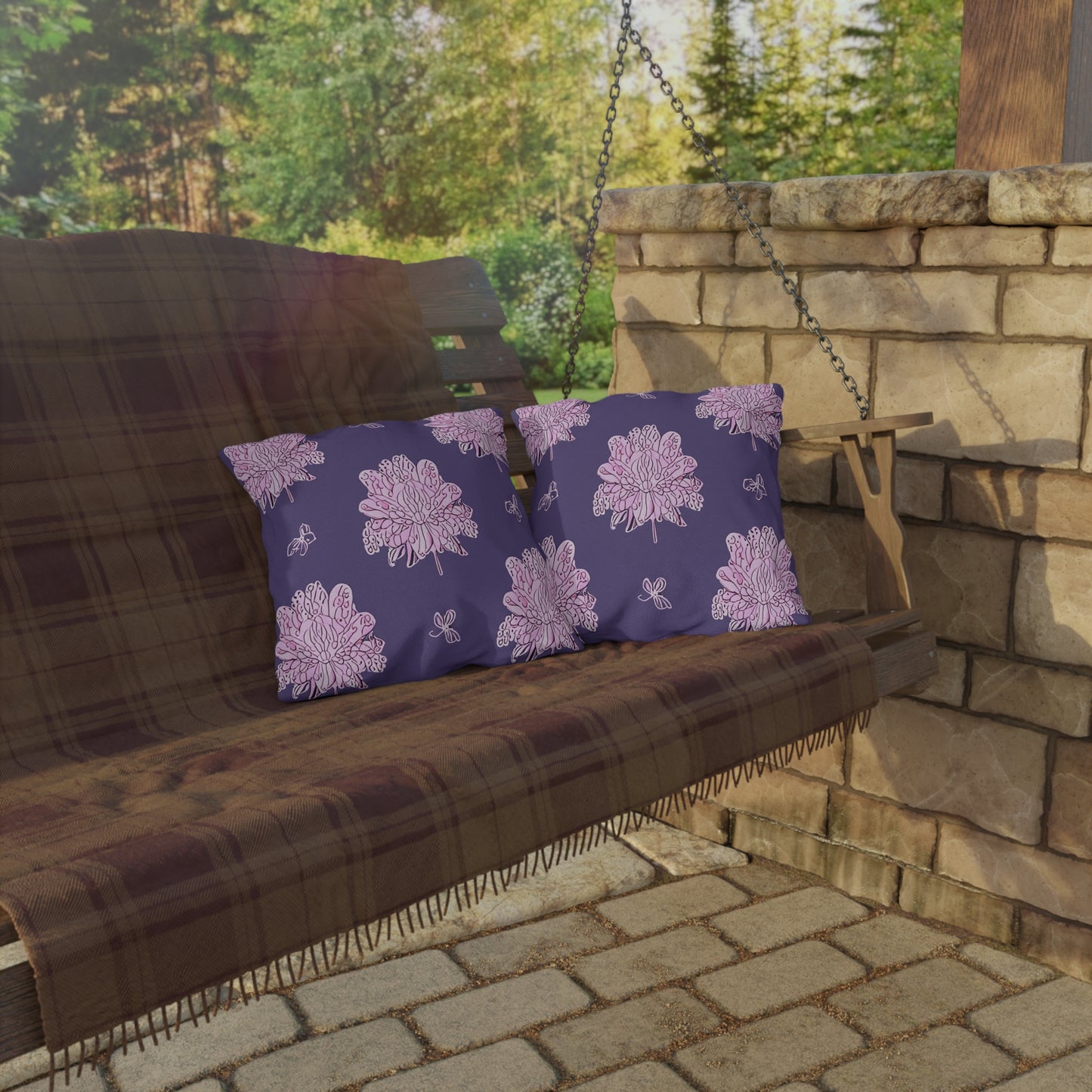 Magenta Floral Butterflies 16" x 16" Outdoor Pillow