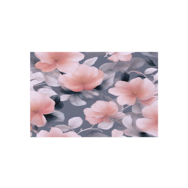 Peach and Blue Gray Floral Bunch Outdoor Rug, 48" x 72"