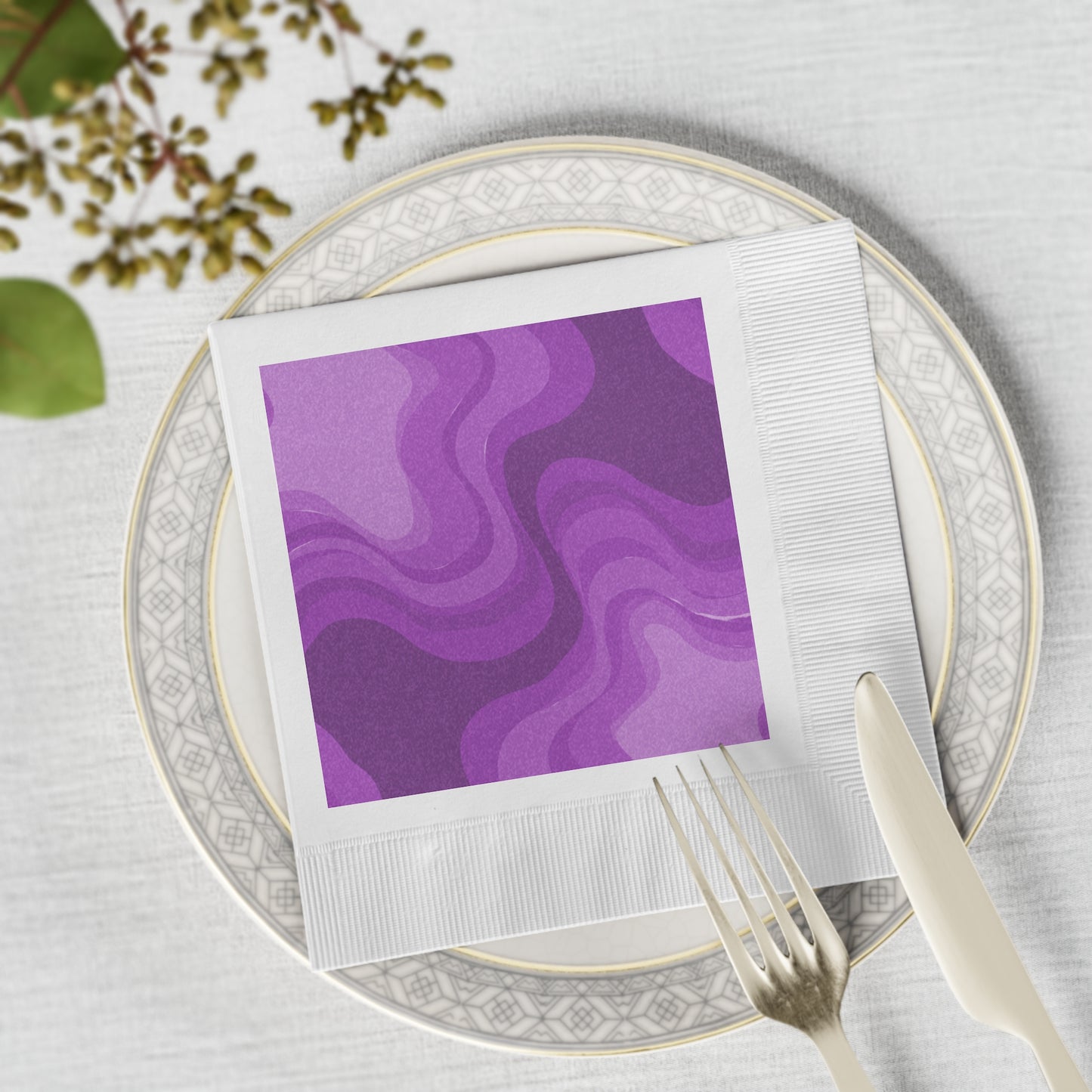 Wavey Purple Wavey White Coined Napkins, 6.5" x 6.5"