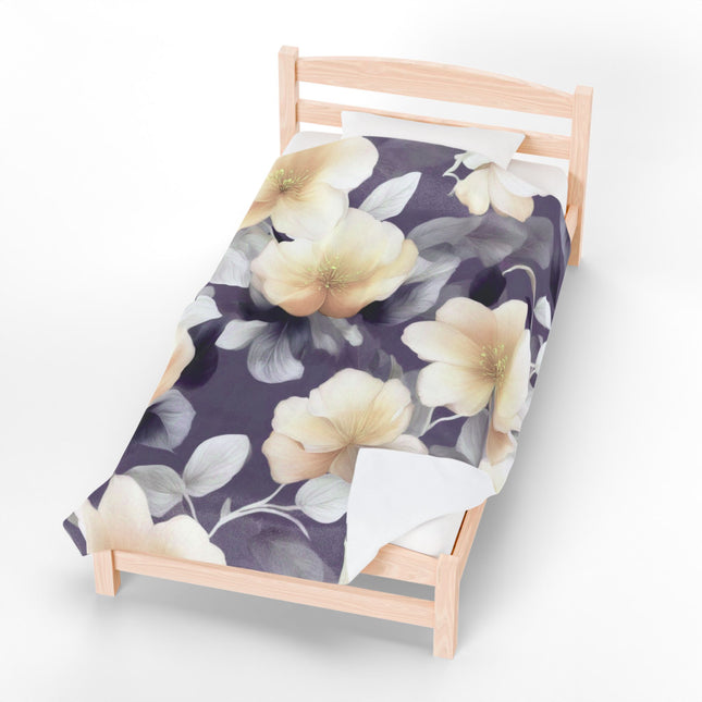 White Blush Floral Bunch Velveteen Plush Blanket, 60" x 80"