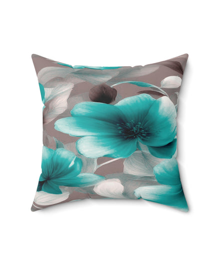 Tif Green Gray Floral Bunch Faux Suede Square Pillow, 16" x 16"