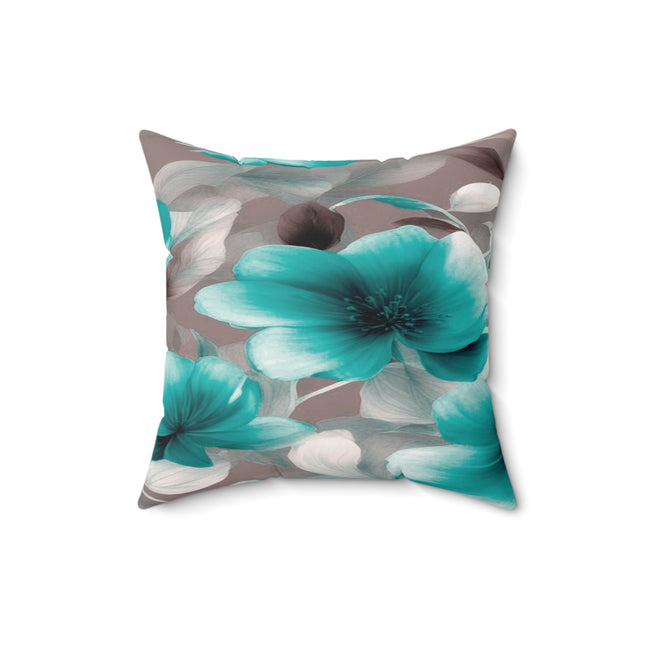 Tif Green Gray Floral Bunch Faux Suede Square Pillow, 16" x 16"