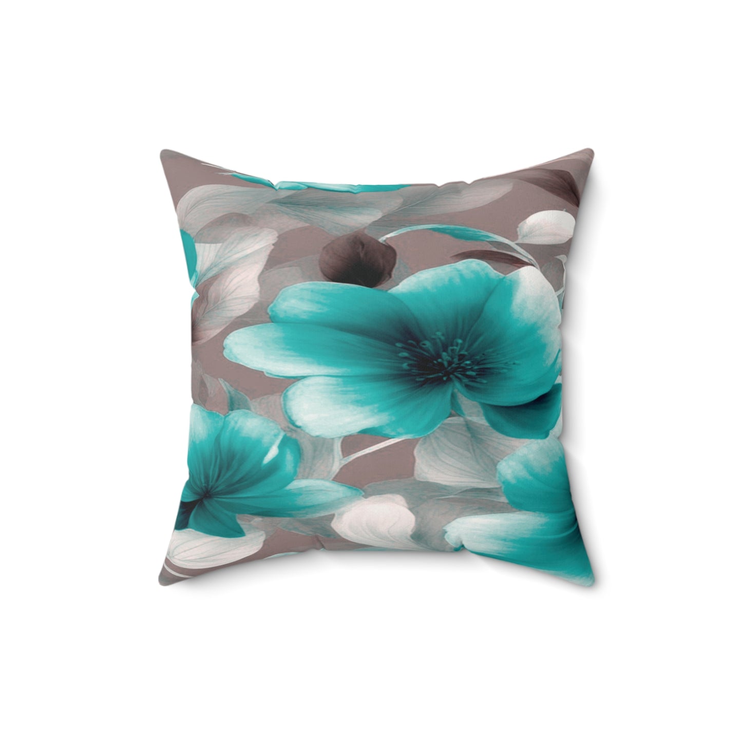Tif Green Gray Floral Bunch Faux Suede Square Pillow, 16" x 16"