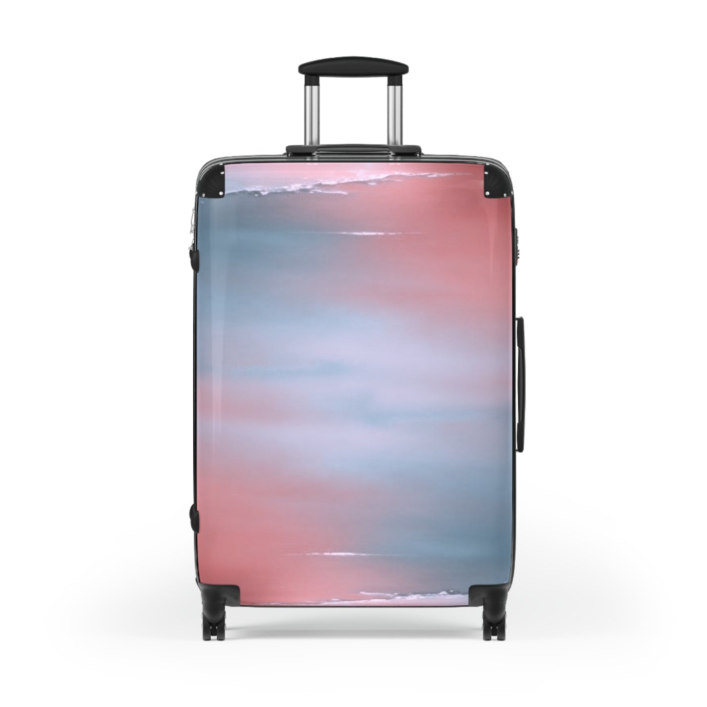 Gray Sea Pink Fog Large Suitcase with built in lock, 4 double-wheels, telescopic handle, and ABS back hard-shell