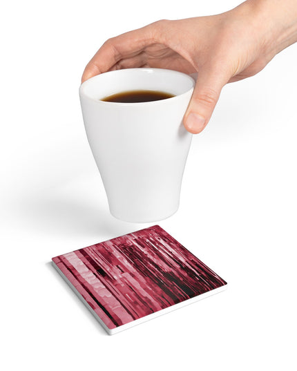 Striped Ruby 4" x 4" Square Ceramic Coaster