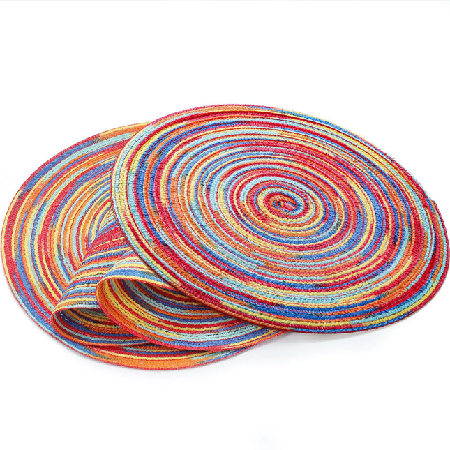 Set of 4 Rainbow Woven Cotton Placemats – 12" Round, Washable & Reusable