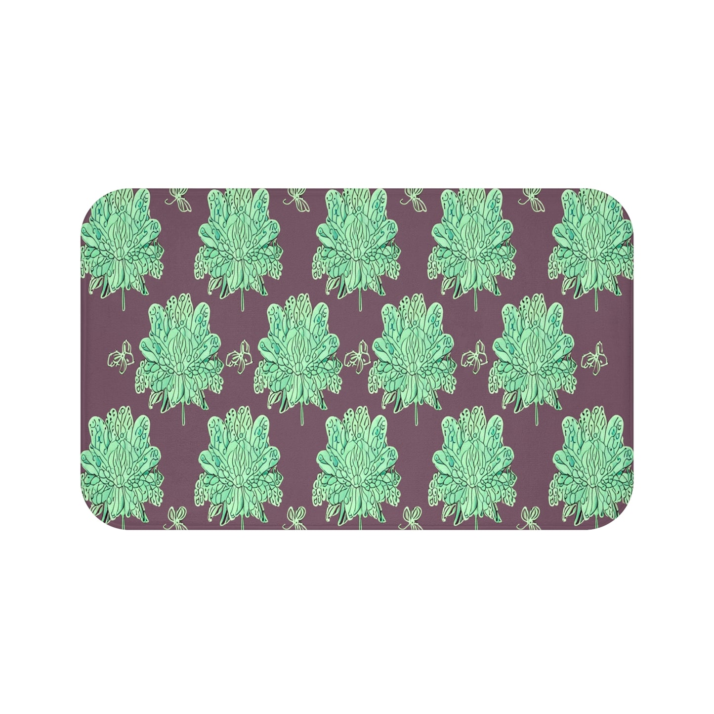 Mint Green Floral Butterflies 34" x 21" Bath Mat