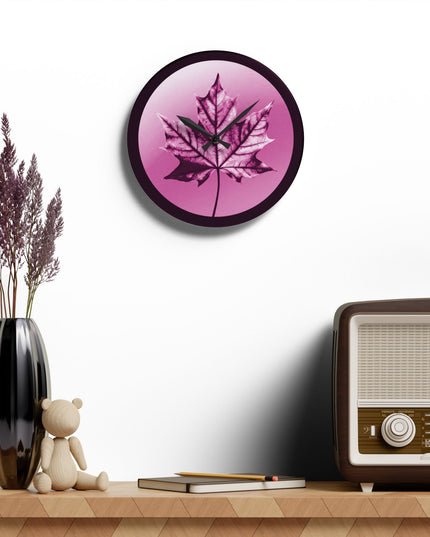 Magenta Maple Leaf Acrylic Wall Clock, Round or Square, 10.75" x 10.75"