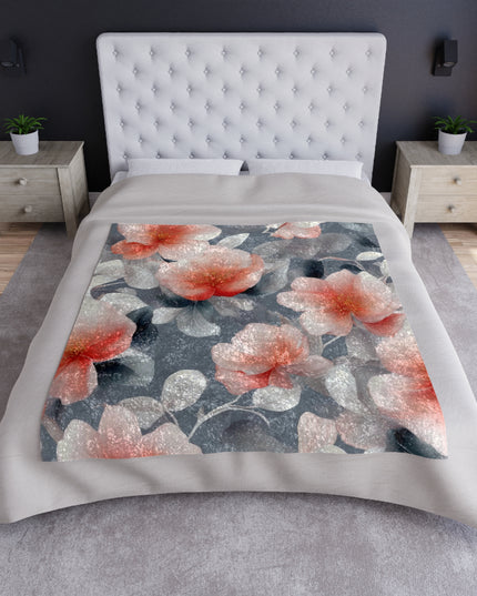 Red Blossom Floral Bunch Crushed Velvet Blanket, 50" x 60"