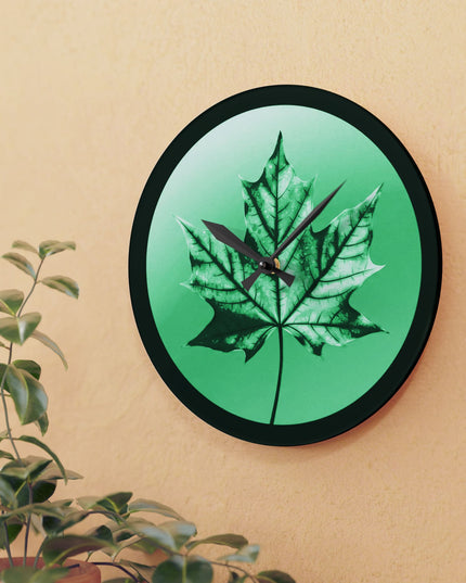 Mint Green Maple Leaf Acrylic Wall Clock, Round or Square, 10.75" x 10.75"