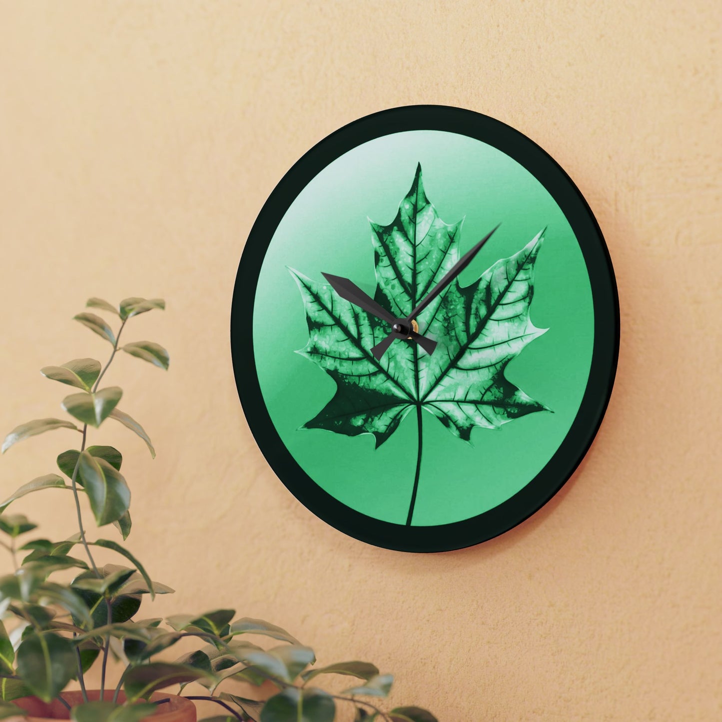 Mint Green Maple Leaf Acrylic Wall Clock, Round or Square, 10.75" x 10.75"