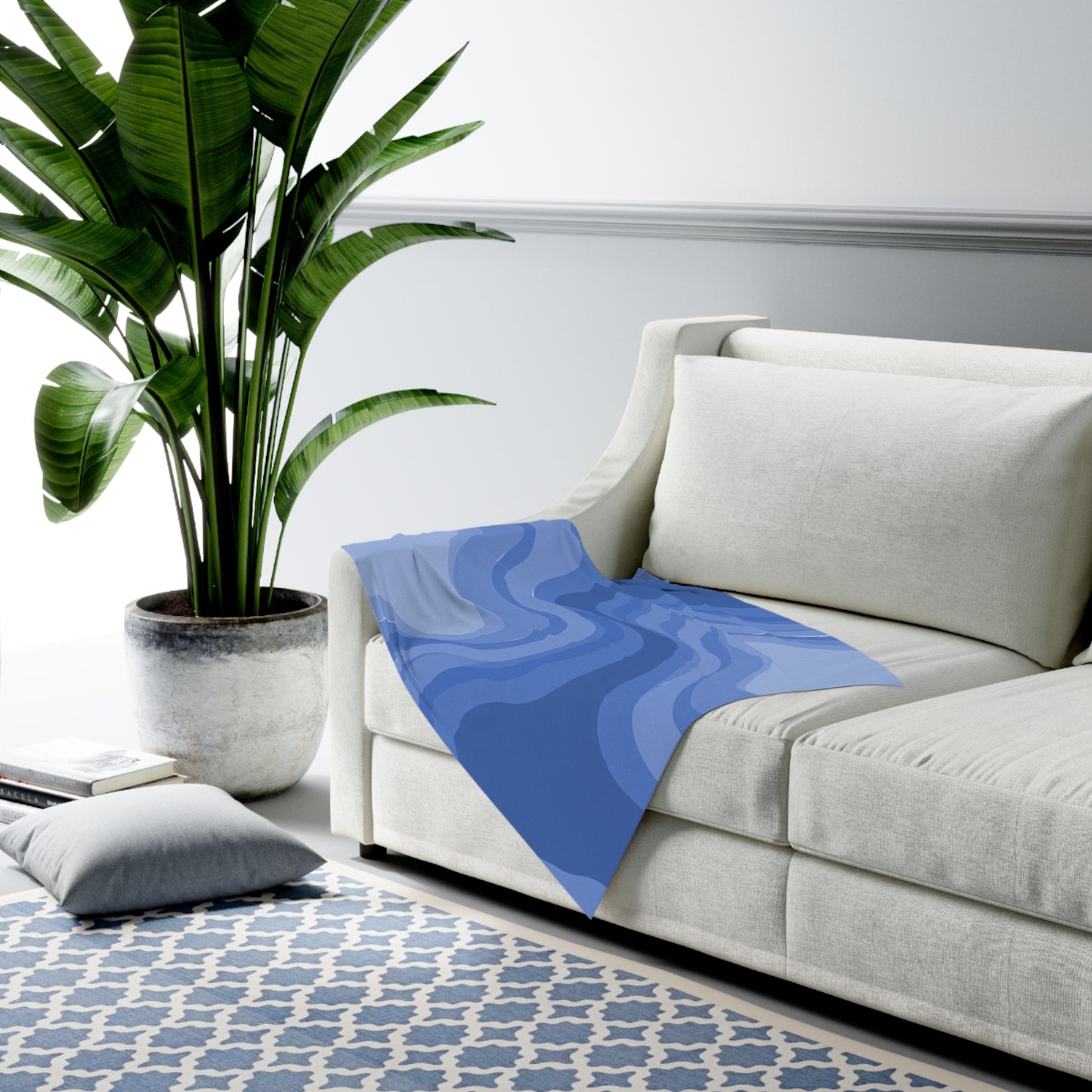 Deep Blue Wavey Baby Swaddle 30″×40″ Blanket