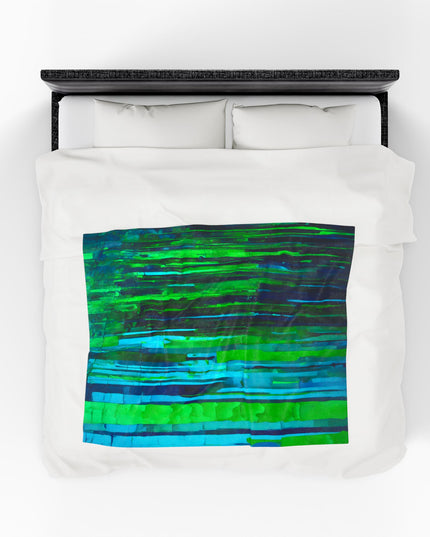 Striped Blue Green Velveteen Plush Blanket, 50" x 60"