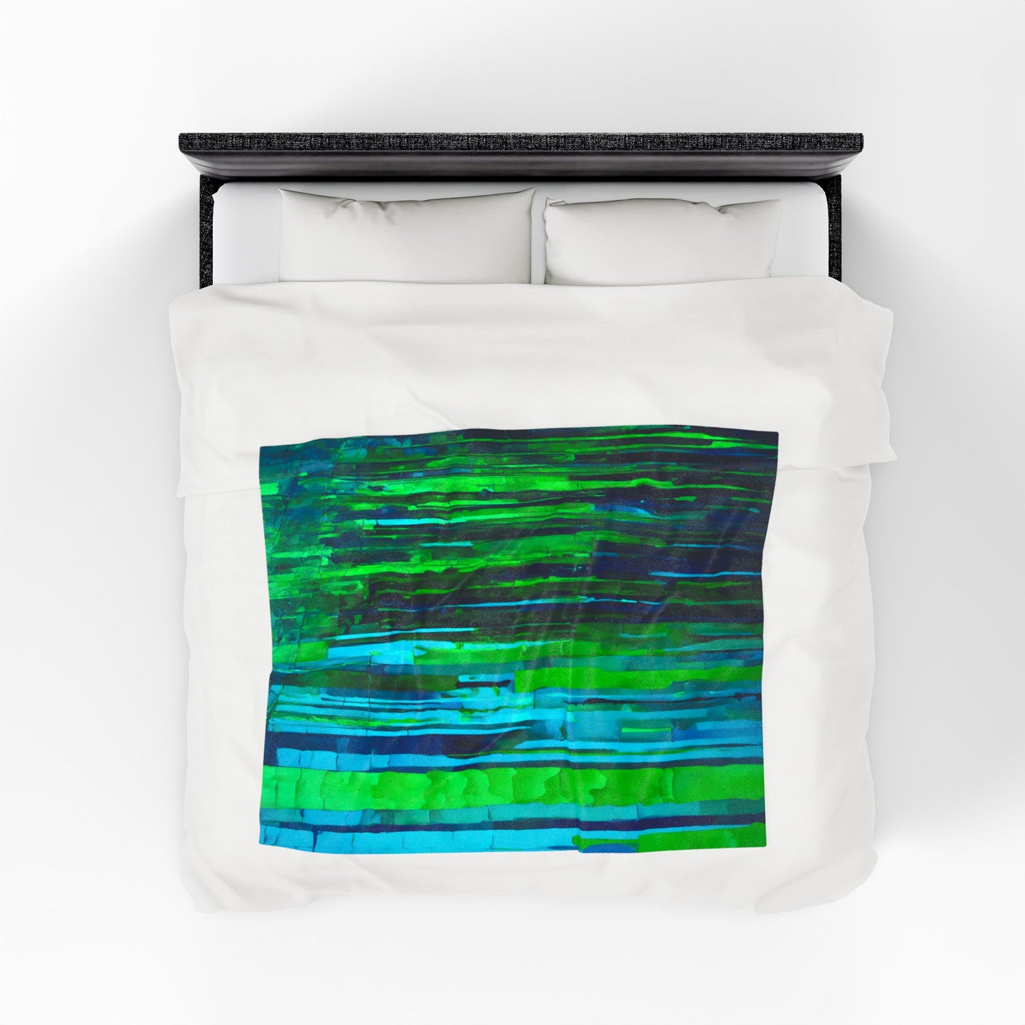 Striped Blue Green Velveteen Plush Blanket, 50" x 60"