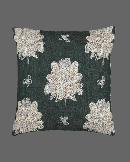 Soft White Floral Butterflies Woven Pillow, 17" x 18"