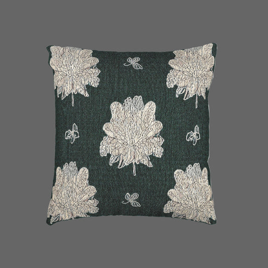 Soft White Floral Butterflies Woven Pillow, 17" x 18"