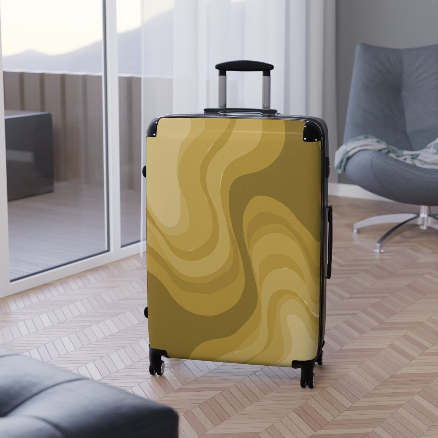 Brown Wavey Large Suitcase with built in lock, 4 double-wheels, telescopic handle, and ABS back hard-shell