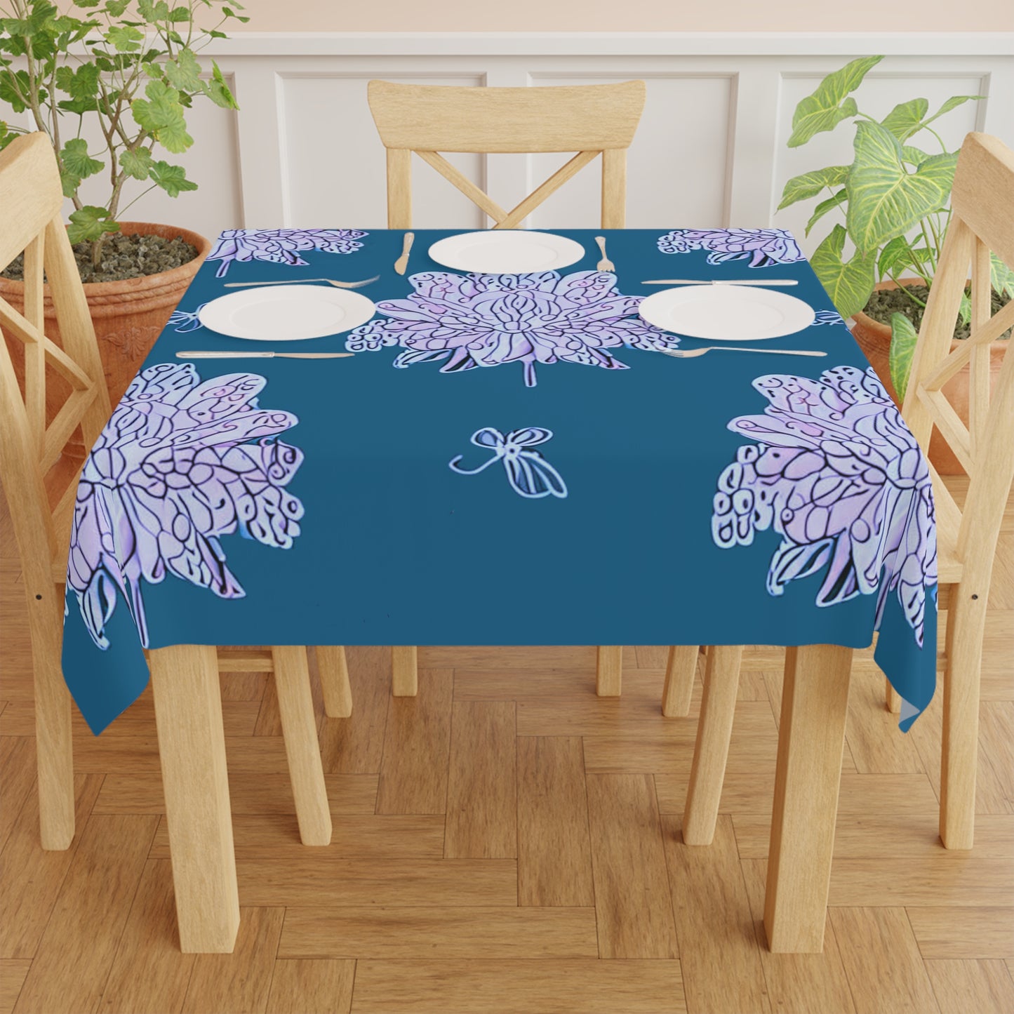 Lavender Floral Butterflies Tablecloth, 55" x 55"