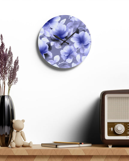 Indigo Blossom Floral Bunch Acrylic Wall Clock, Round or Square, 10.75" x 10.75"
