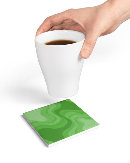 Greenie Meanie Wavey 4" x 4" Square Ceramic Coaster