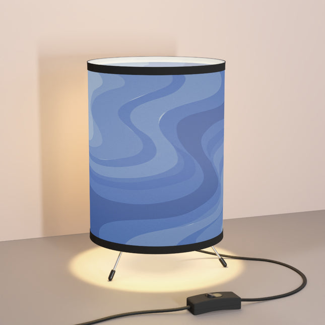 Deep Blue Wavey Tripod Lamp with High-Res Printed Shade, US\CA plug
