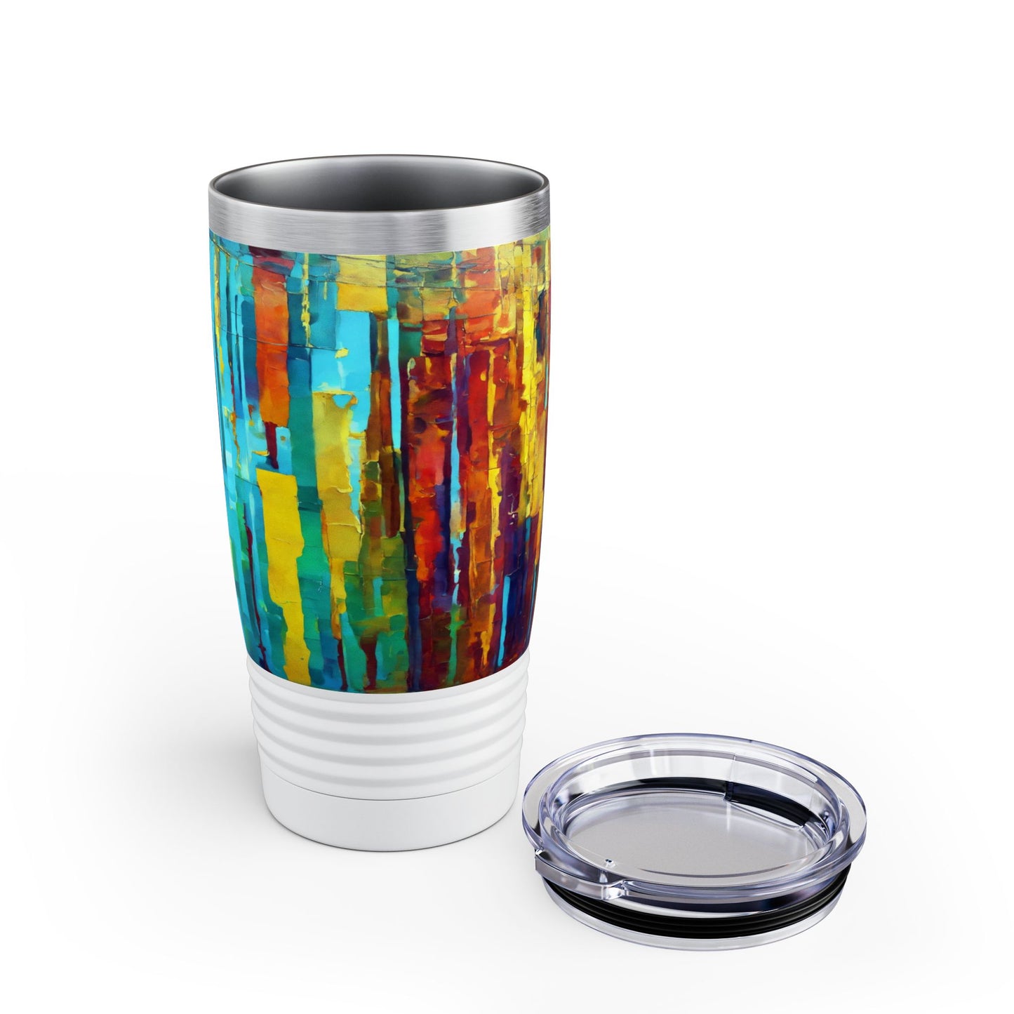 Striped Alpha Ringneck Tumbler, 20oz in white, steel and black