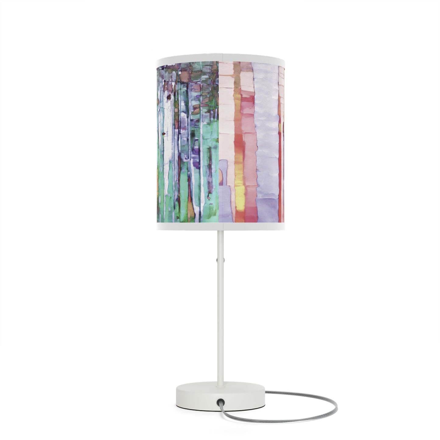Striped Pastels Table Lamp on a White or Silver Stand, US|CA plug