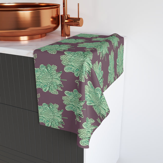 Mint Green Floral Butterflies Hand Towel, 16" x 28"