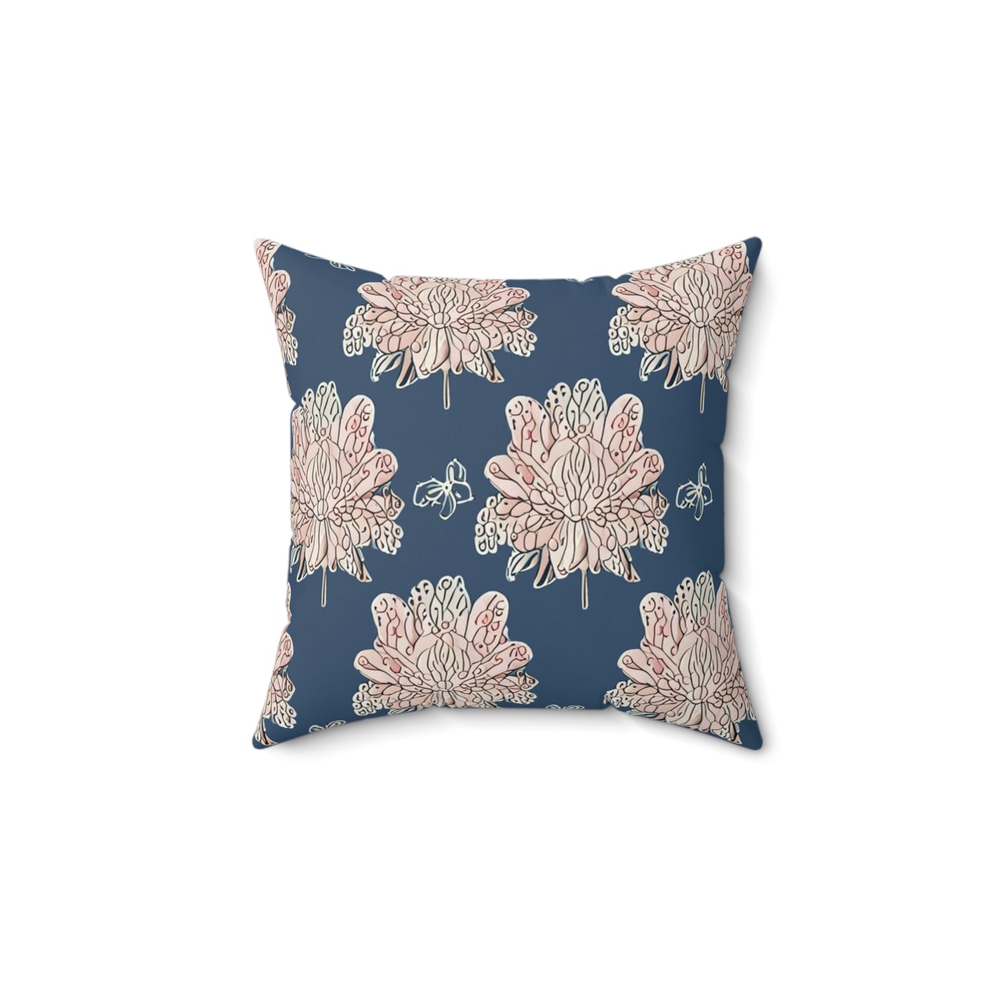 Rose White Floral Butterflies 14" x 14" Faux Suede Square Pillow
