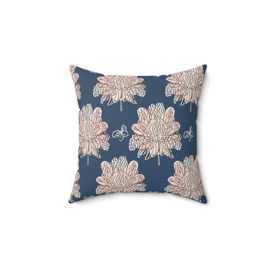 Rose White Floral Butterflies 14" x 14" Faux Suede Square Pillow