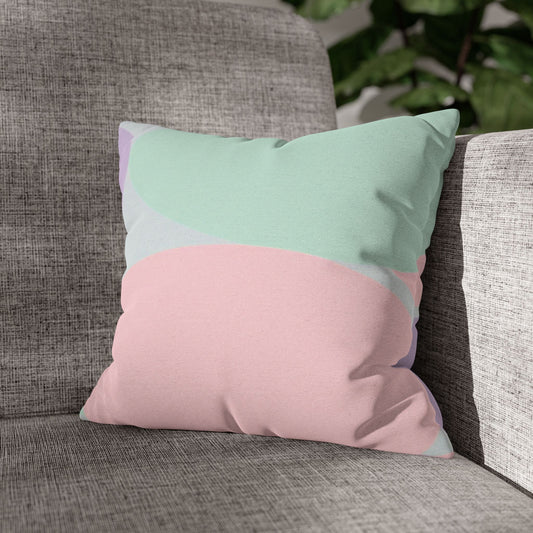 Pastel Peach and Soft Green Patches Spun Polyester Square Pillowcase, 14" x 14"