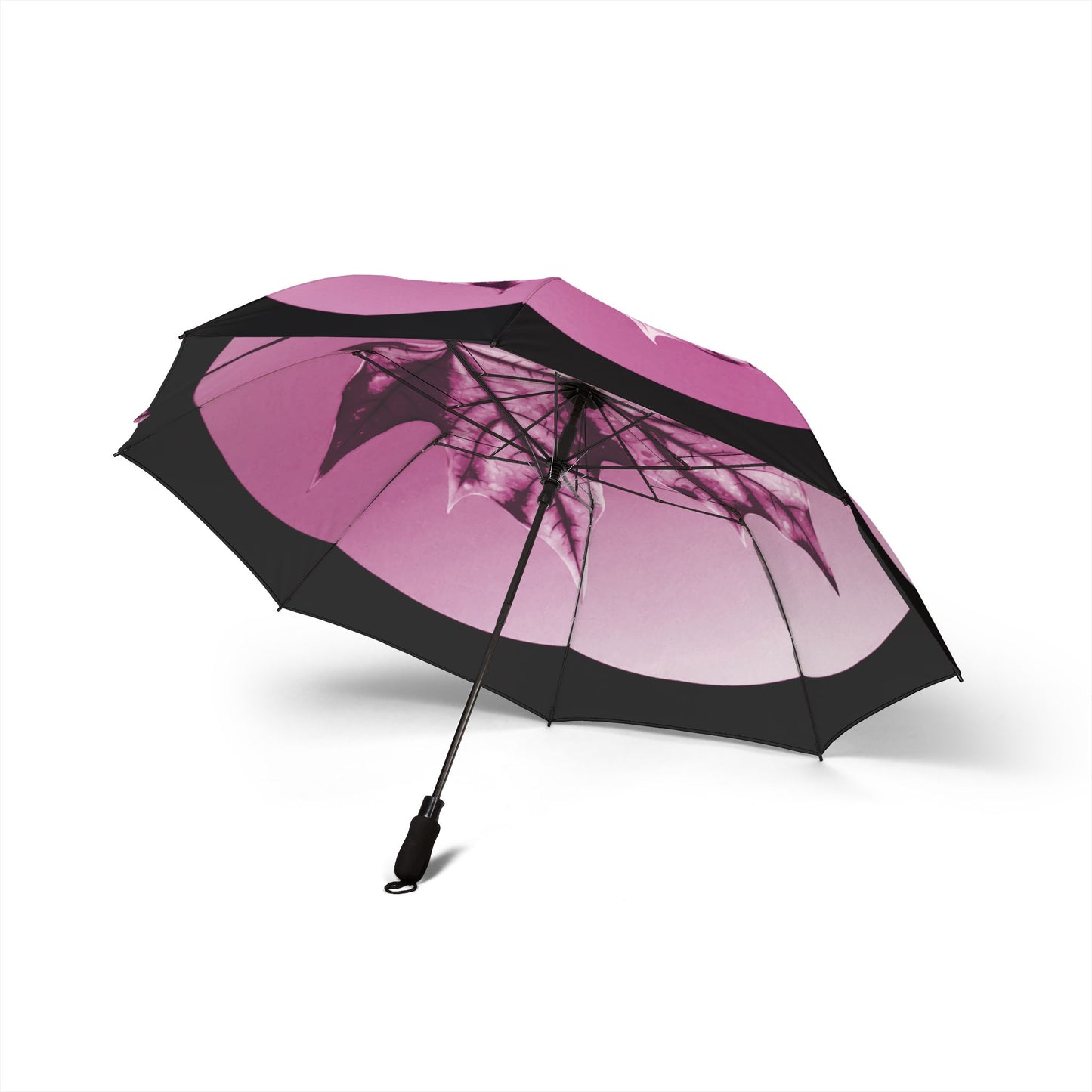 Magenta Maple Leaf Foldable Umbrella - Compact & Chic