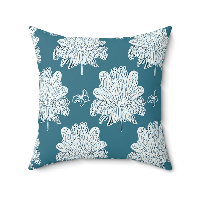 Tif Green White Floral Butterflies 20" x 20" Faux Suede Square Pillow