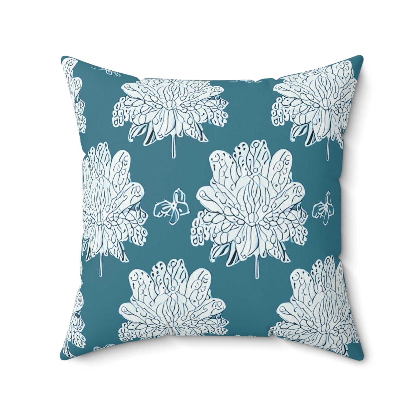 Tif Green White Floral Butterflies 20" x 20" Faux Suede Square Pillow