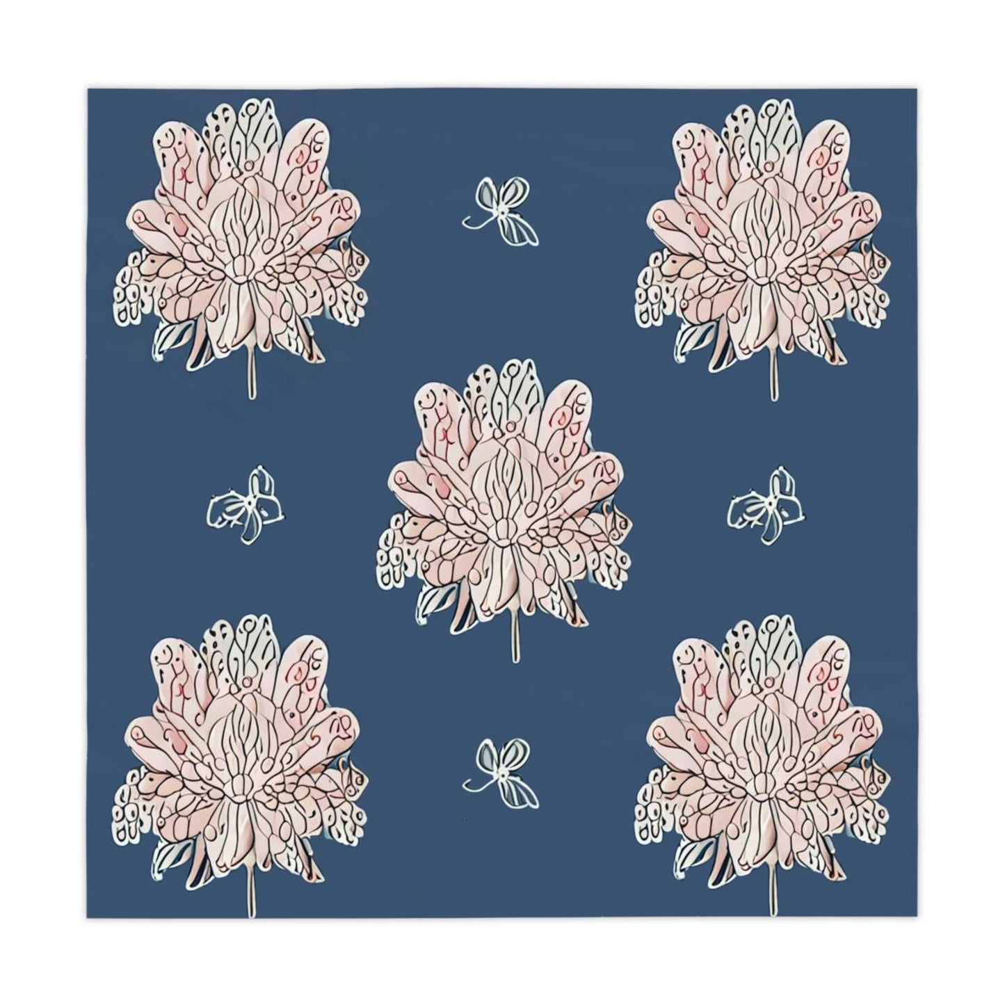 Rose White Floral Butterflies Tablecloth, 55" x 55"