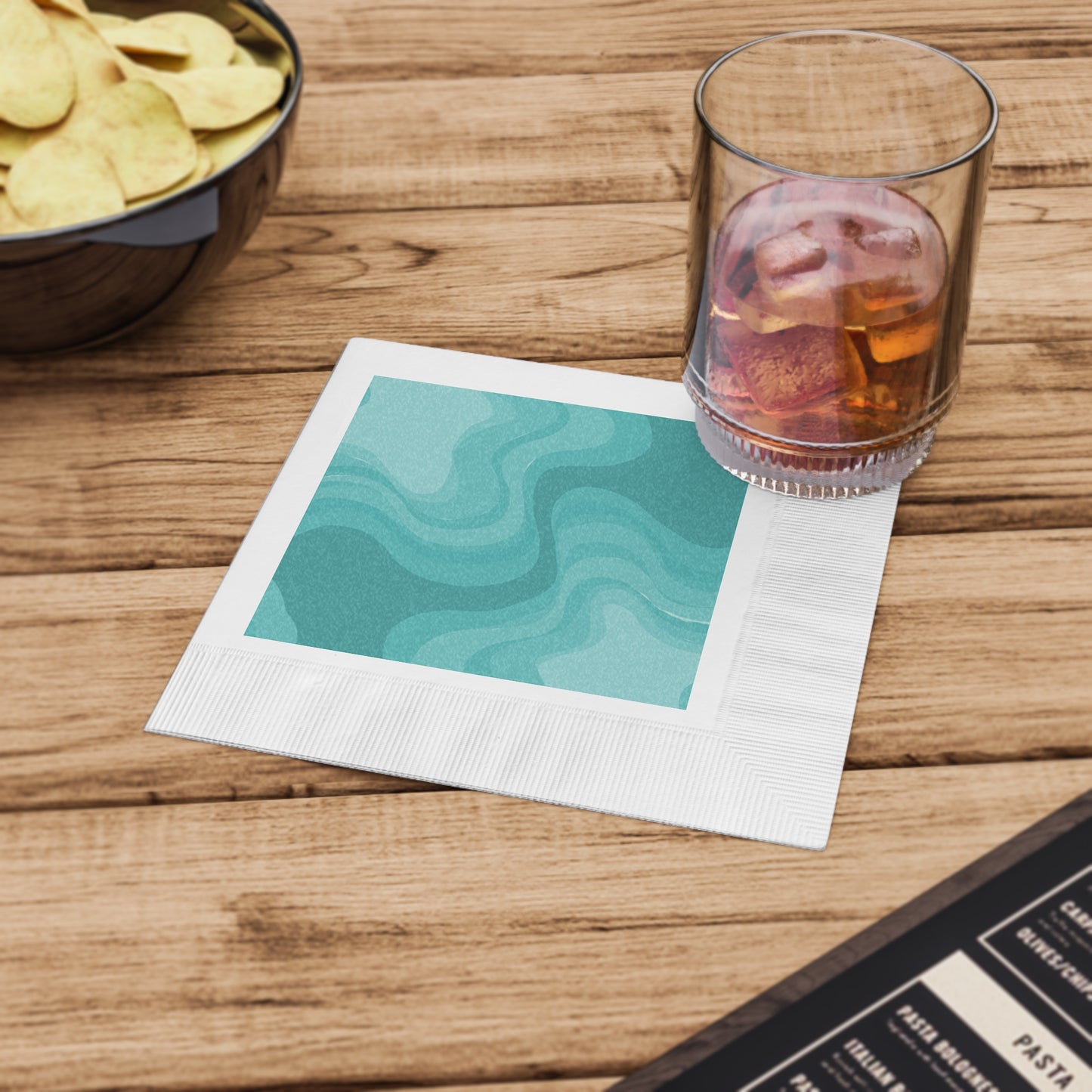Tif Green Wavey White Coined Napkins, 6.5" x 6.5"