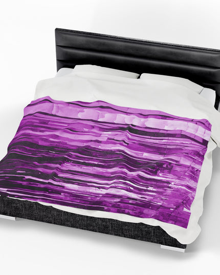 Striped Powder Lavender Velveteen Plush Blanket, 60" x 80"
