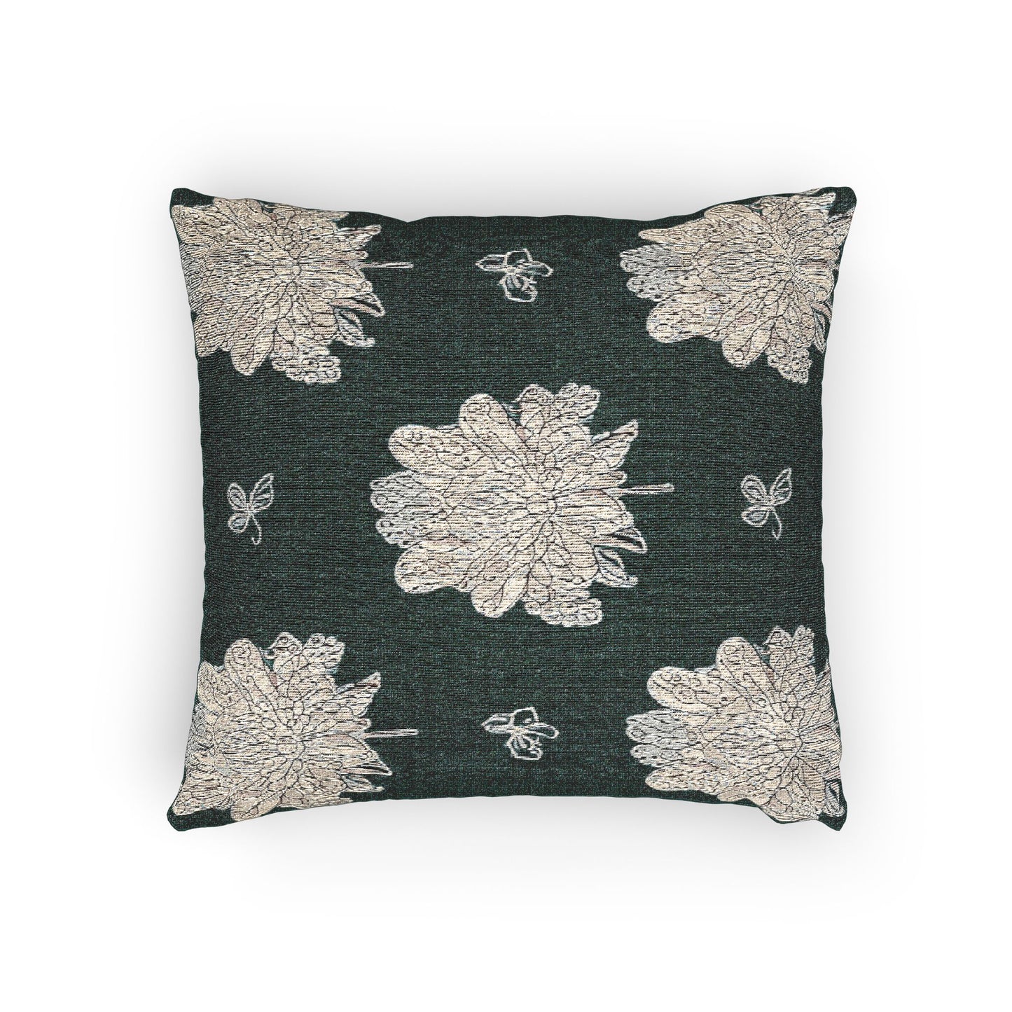 Soft White Floral Butterflies Woven Pillow, 17" x 18"