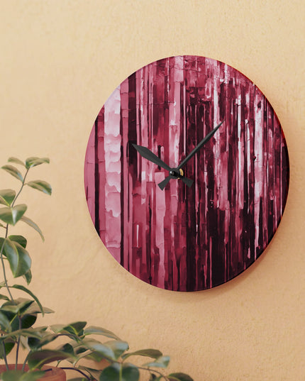 Striped Ruby Acrylic Wall Clock, Round or Square, 10.75" x 10.75"