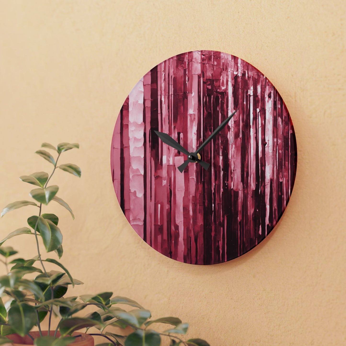 Striped Ruby Acrylic Wall Clock, Round or Square, 10.75" x 10.75"