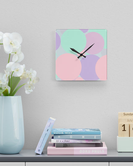 Pastel Peach and Soft Green Patches Acrylic Wall Clock, Round or Square, 10.75" x 10.75"