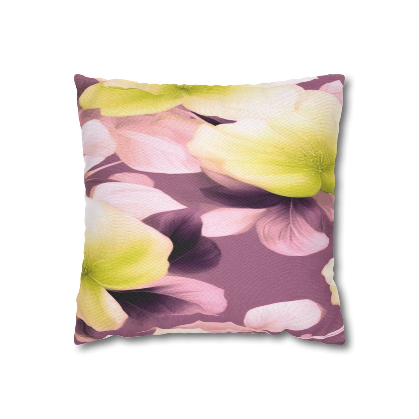 Lemon Blossom Floral Bunch Spun Polyester Square Pillowcase, 14" x 14"
