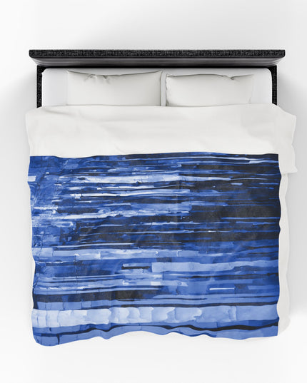 Striped Deep Blue Velveteen Plush Blanket, 60" x 80"