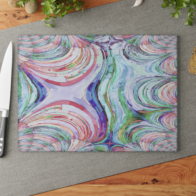 Uzi Spiral Pastels 11" x 15" Glass Cutting Board